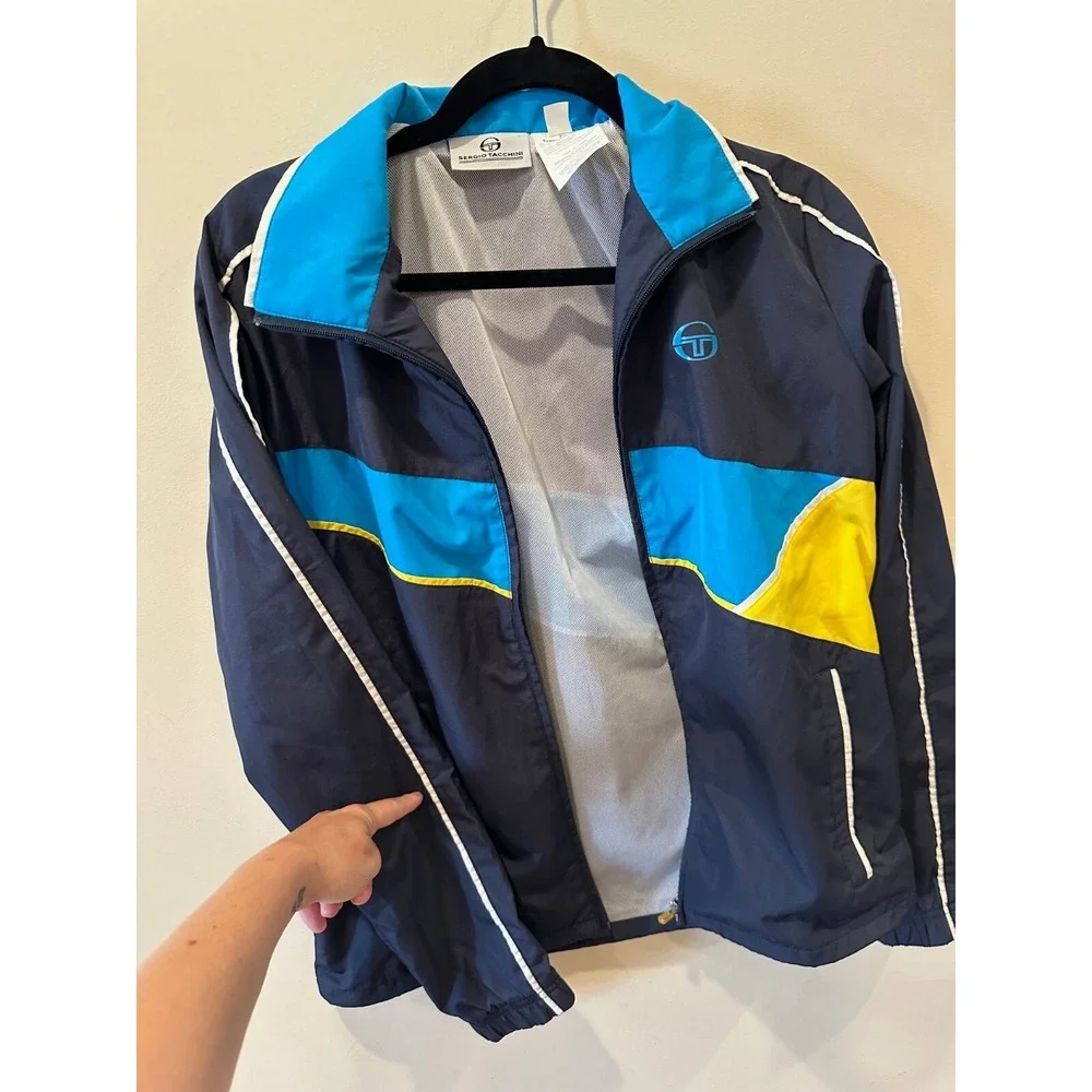 SERGIO TACCHINI Men's‎ Icona Windbreaker Jacket Navy S-Tech Sport Retro Sz 42